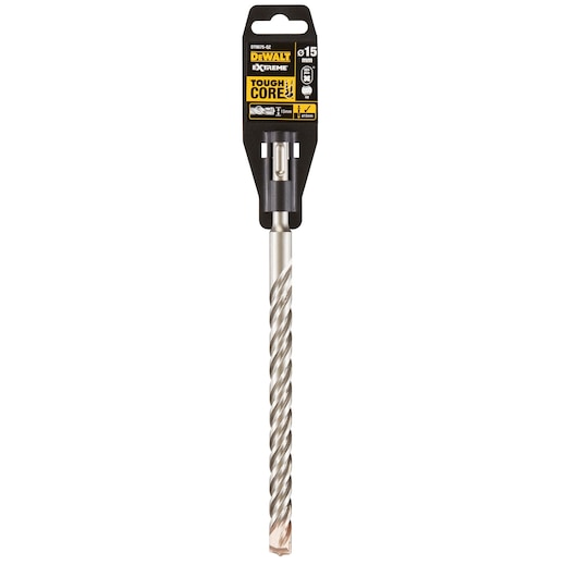 DEWALT DT9575 15mm Tough Core drill bit in retail packaging, designed for heavy-duty masonry drilling.