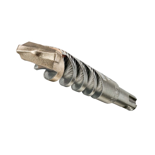 A DEWALT DT9587 steel drill bit with spiral fluting and multi-edge tip, used for drilling into masonry or concrete.