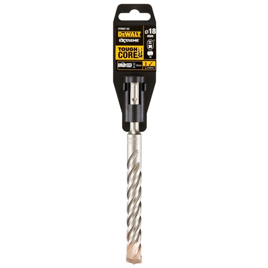 DEWALT DT9587 Tough Core drill bit for concrete, 18mm diameter, with packaging, silver spiral and black label.