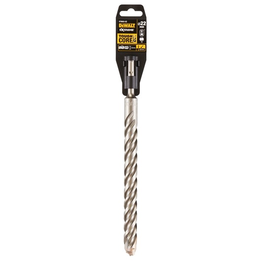 DEWALT DT9603 drill bit with spiral design, Tough Core, 22mm diameter, shown in its retail packaging.