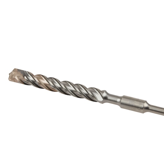 A close-up image of a DEWALT DT9686 metal masonry drill bit with a spiral fluted design and a pointed carbide tip.