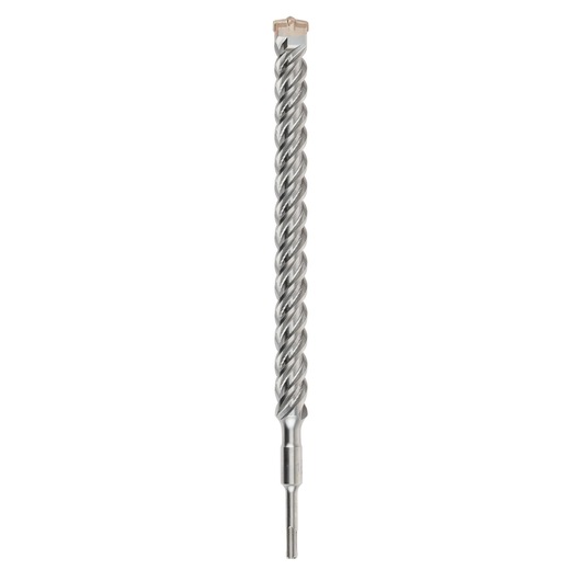 Single metallic DEWALT hammer drill bit with spiral fluting and chisel tip for masonry drilling.