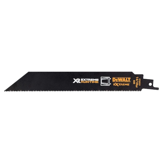 DEWALT DT99552 black reciprocating saw blade for extreme runtime, straight teeth design.