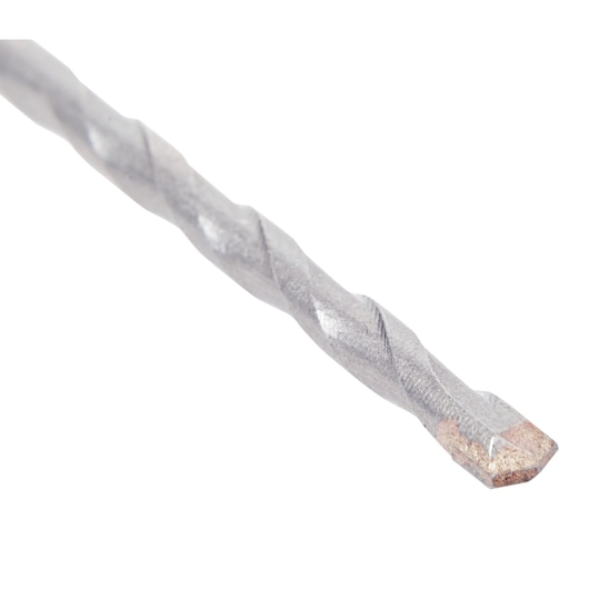 Close-up of a DEWALT metal drill bit with a spiral design and a flat tip on a white background.