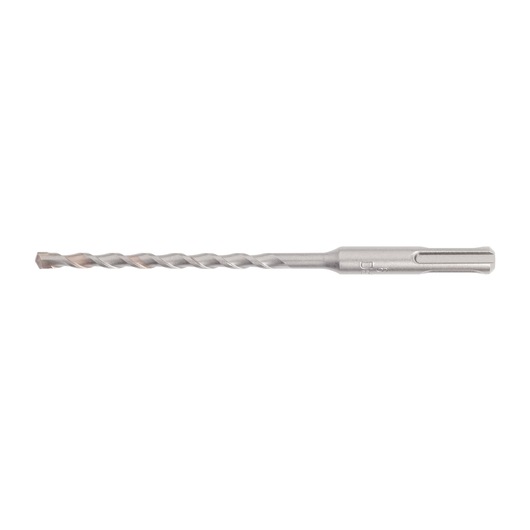 A metal SDS drill bit with spiral fluting, shown against a white background.
