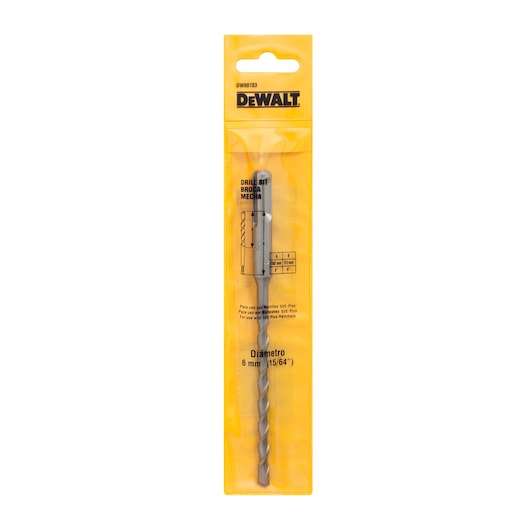 DEWALT 6mm drill bit in yellow packaging, labeled for use with flex hammers. SKU DW00703.