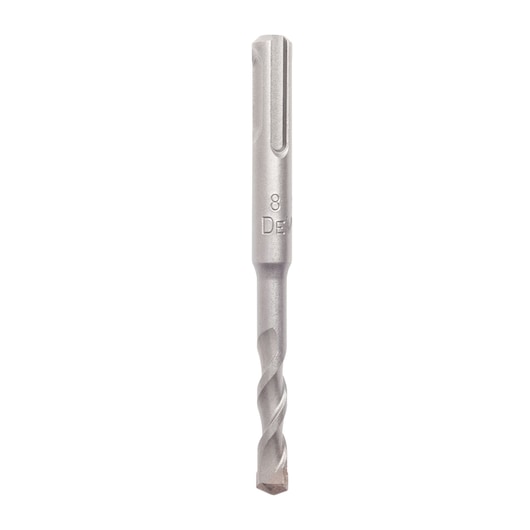 Single DEWALT SDS masonry drill bit, silver color, upright on white background.
