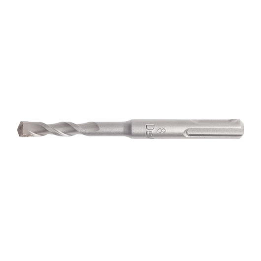 DEWALT SDS drill bit, silver, spiral design, used for drilling in masonry and concrete. Single bit on white background.
