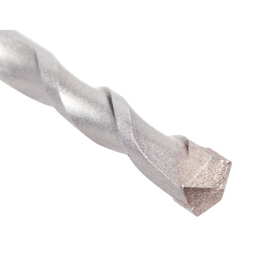 Close-up of a DEWALT masonry drill bit with a pointed, twisted tip on a white background.