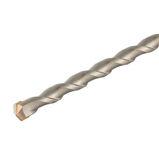 Close-up image of a DEWALT masonry drill bit with a twisted shaft and carbide tip, used for drilling into hard materials like concrete and stone.