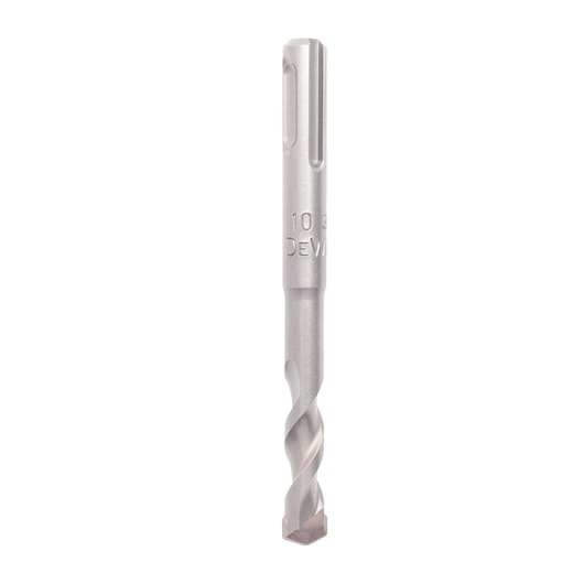 DEWALT metal drill bit with spiral design for masonry and concrete, shown upright on a white background.