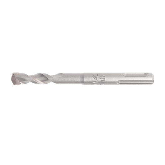 Silver DEWALT drill bit with spiral design, shown against a white background.