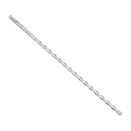 Long, silver DEWALT drill bit with spiral design for masonry or concrete, shown on a white background.