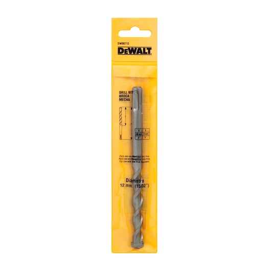 DEWALT DW00712 12mm drill bit in yellow retail packaging for masonry SDS-Plus use.