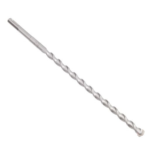Metal SDS drill bit with spiral fluting, suitable for power tools. Bit is angled and isolated on a white background.