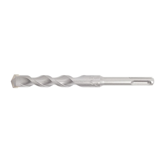 Silver DEWALT SDS drill bit for masonry, showing twisted shaft and carbide tip on a white background.