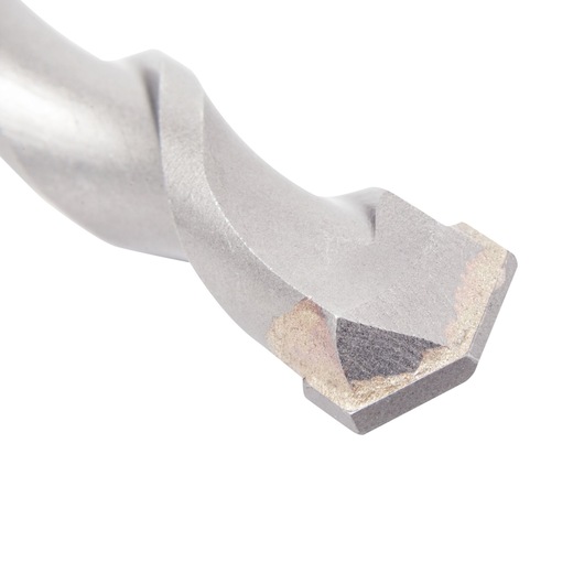 Close-up of a DEWALT drill bit tip showing its metal and carbide construction.