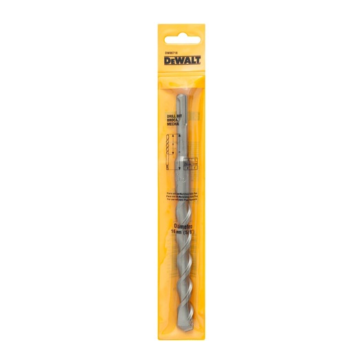 DEWALT drill bit in yellow packaging, 16 mm diameter, model DW00718, suitable for masonry drilling.