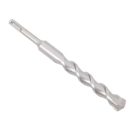 Silver masonry drill bit with spiral design and SDS shank, shown on white background.