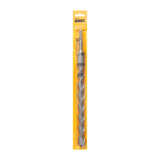 DEWALT drill bit in yellow retail packaging, designed for masonry or concrete work, diameter and specs visible.