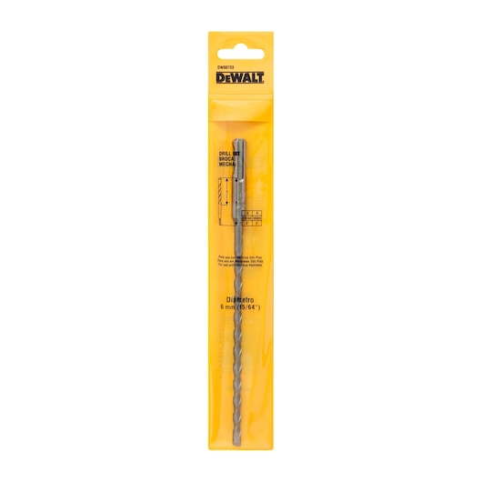 DEWALT drill bit in yellow packaging, diameter 6mm (15/64 inch), shown upright against a white background.