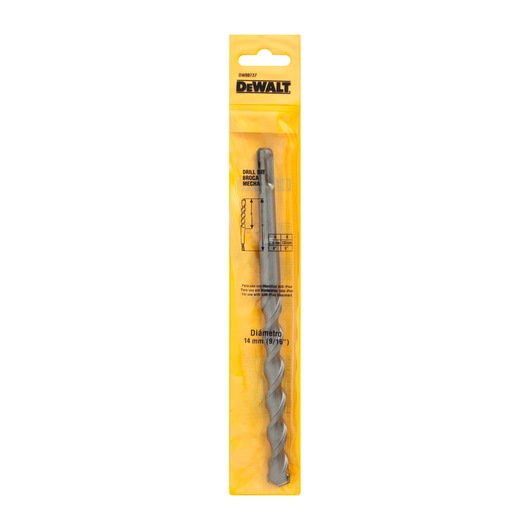 DEWALT DW00737 14mm drill bit in yellow packaging, designed for use with rotary drills.