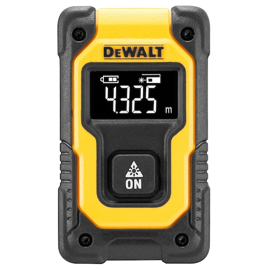 DEWALT laser distance measurer DW055PL, DW055PL-XJ with display, rugged yellow and black body.