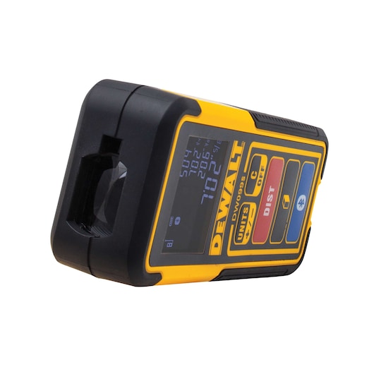 DEWALT DW099S yellow and black digital laser distance measurer with display and buttons.