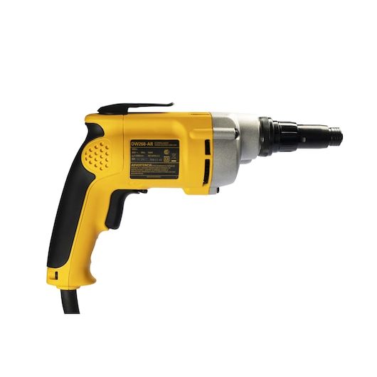 A DEWALT DW268 electric screwdriver with a yellow and black handle, shown from the side against a white background.