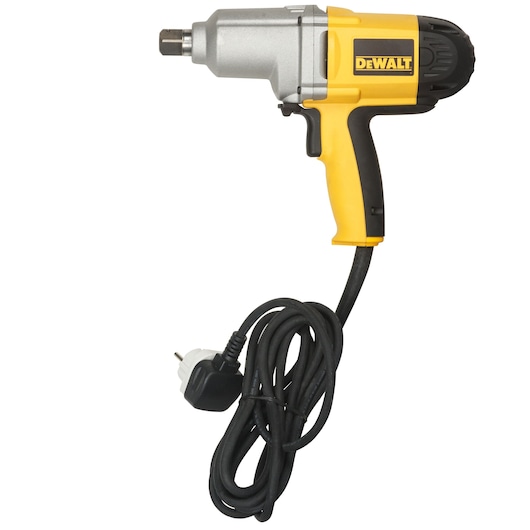 DEWALT DW294 corded electric impact wrench with yellow and black design and attached power cable.