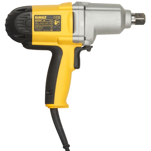 A DEWALT DW294 electric impact wrench with a yellow and black handle and power cord, shown against a white background.