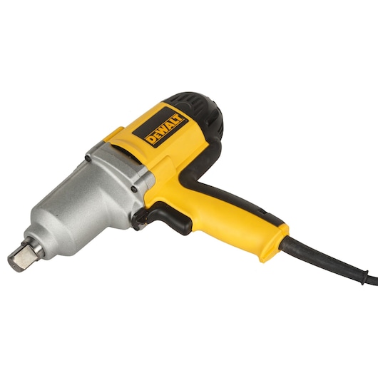 DEWALT DW294 electric impact wrench with yellow and black handle and power cord, shown on white background.