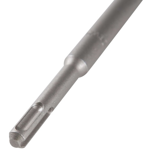 Close-up of a DEWALT SDS drill bit with a metal shaft against a white background.