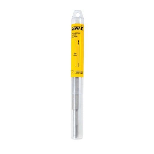 DEWALT ball point chisel in a clear plastic tube with yellow label, suitable for construction or marking tasks.