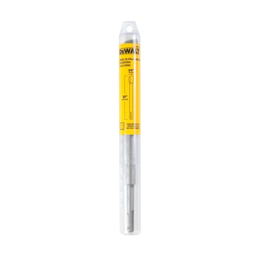 DEWALT DWA0802 chisel in clear plastic packaging with yellow label shown upright against a white background.