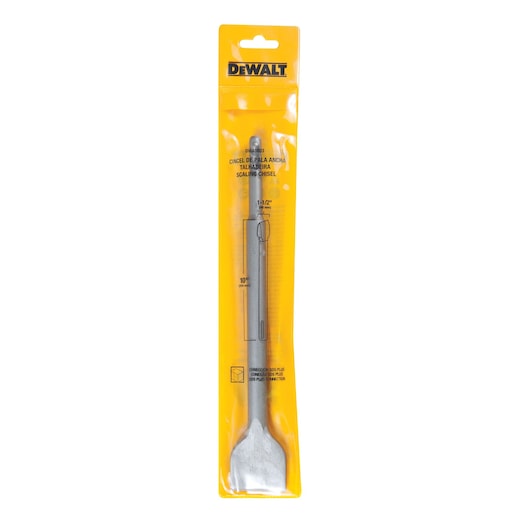 DEWALT scaling chisel DWA0803 in yellow retail packaging, tool visible inside clear plastic.