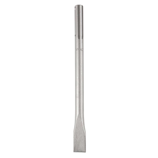 Straight silver SDS chisel for rotary hammer, DEWALT brand, used for masonry and demolition work.