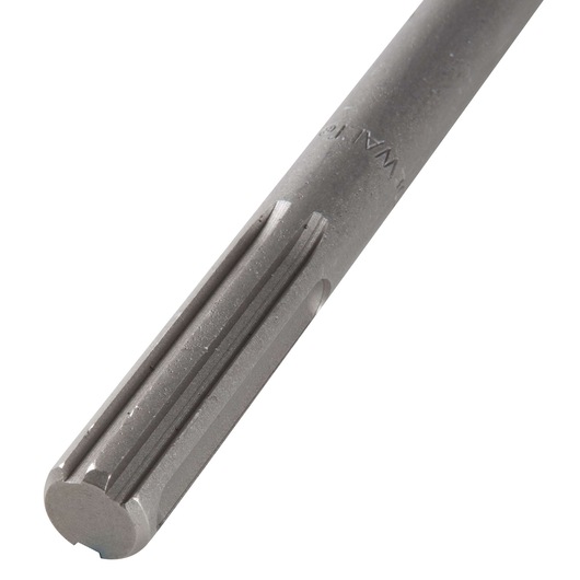 Close-up of a DEWALT drill bit, showing its solid metal body and ridged sides for use with power tools.