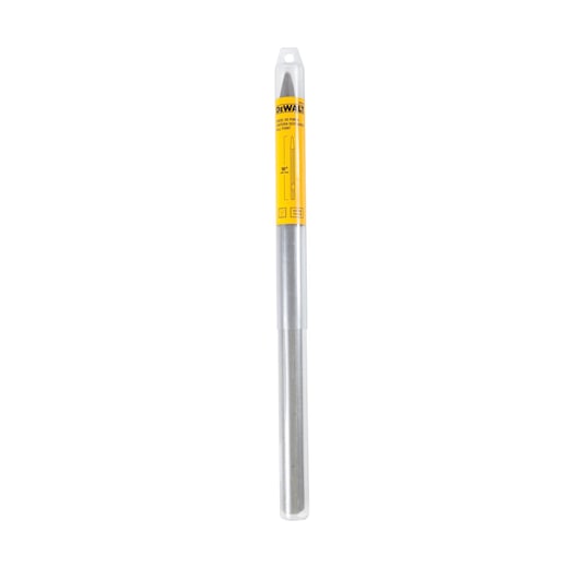 DEWALT DWA0809 steel drill bit in transparent packaging with yellow label, shown vertically on white background.