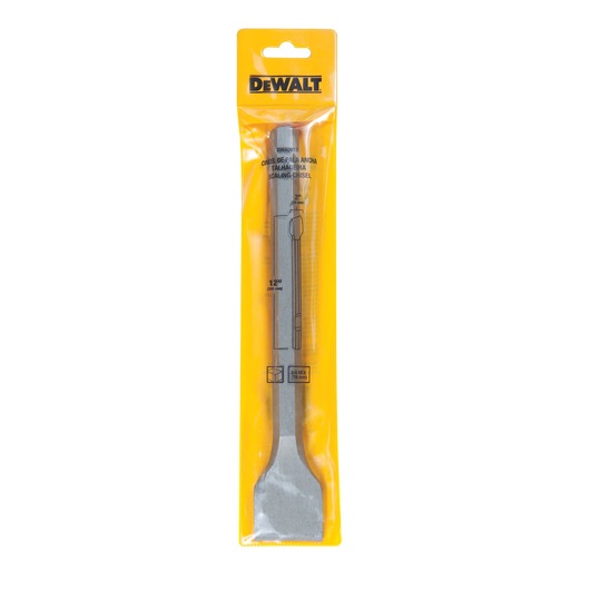 DEWALT scaling chisel DWA0813, packaged in yellow plastic, tool visible through clear front.