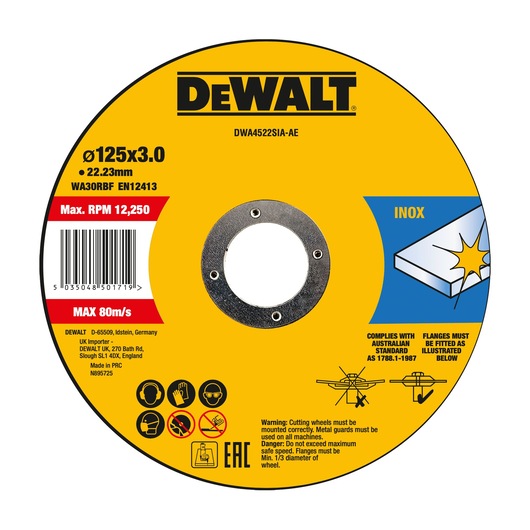 DEWALT cutting disc for INOX, model DWA4522SIA-AE and DWA4522SIA, 125mm, photography category.