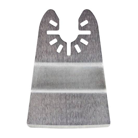 A metallic oscillating scraper blade accessory with a flat edge, suitable for DEWALT multi-tools.