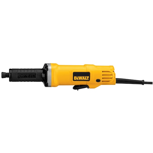 A DEWALT electric die grinder with a yellow and black body, shown from the side with its power cord extending to the right.