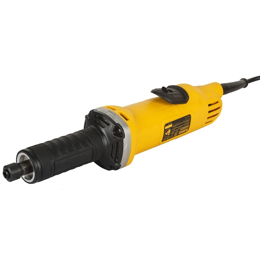 Yellow DEWALT electric die grinder with black grip and cord, shown against a white background.