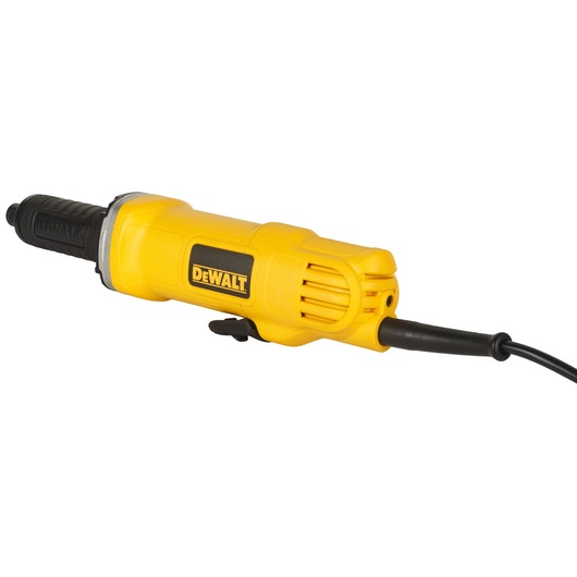 Yellow DEWALT DWE4887N electric die grinder with a cord, shown on a white background.