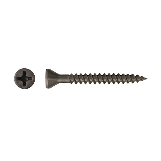 Black Phillips flat head screw shown from top and side against a white background.