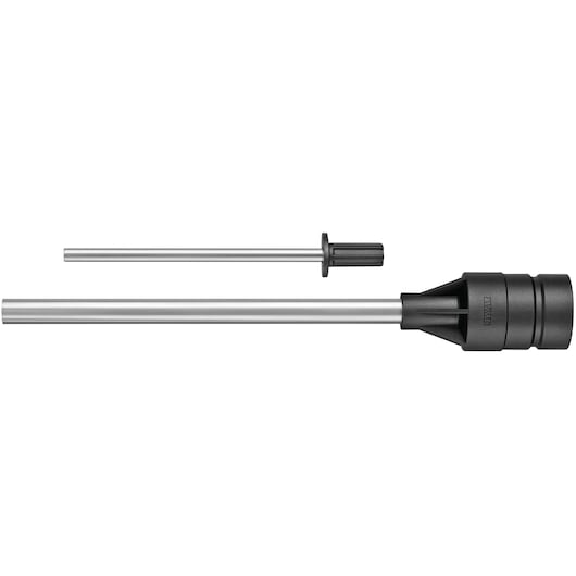 Two cylindrical DEWALT attachments with metallic shafts and black plastic ends, designed for use with power tools.