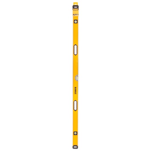 DEWALT yellow box level tool with three vials, designed for accurate leveling in construction and carpentry tasks.