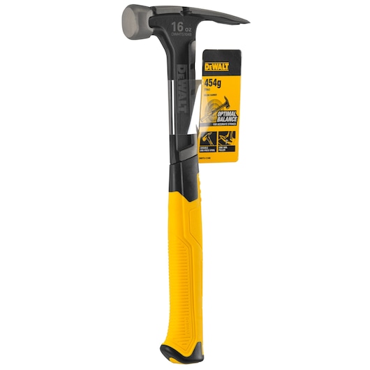DEWALT hammer DWHT0-51048 with yellow handle and label, weighs 454g, suitable for accurate strikes.