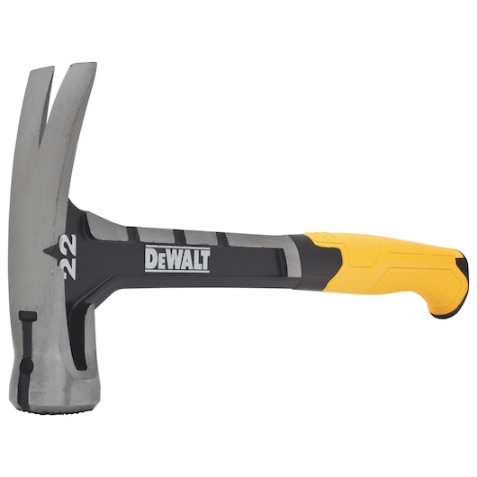 DEWALT claw hammer with steel head and yellow-black handle, model DWHT0-51064, shown on a white background.